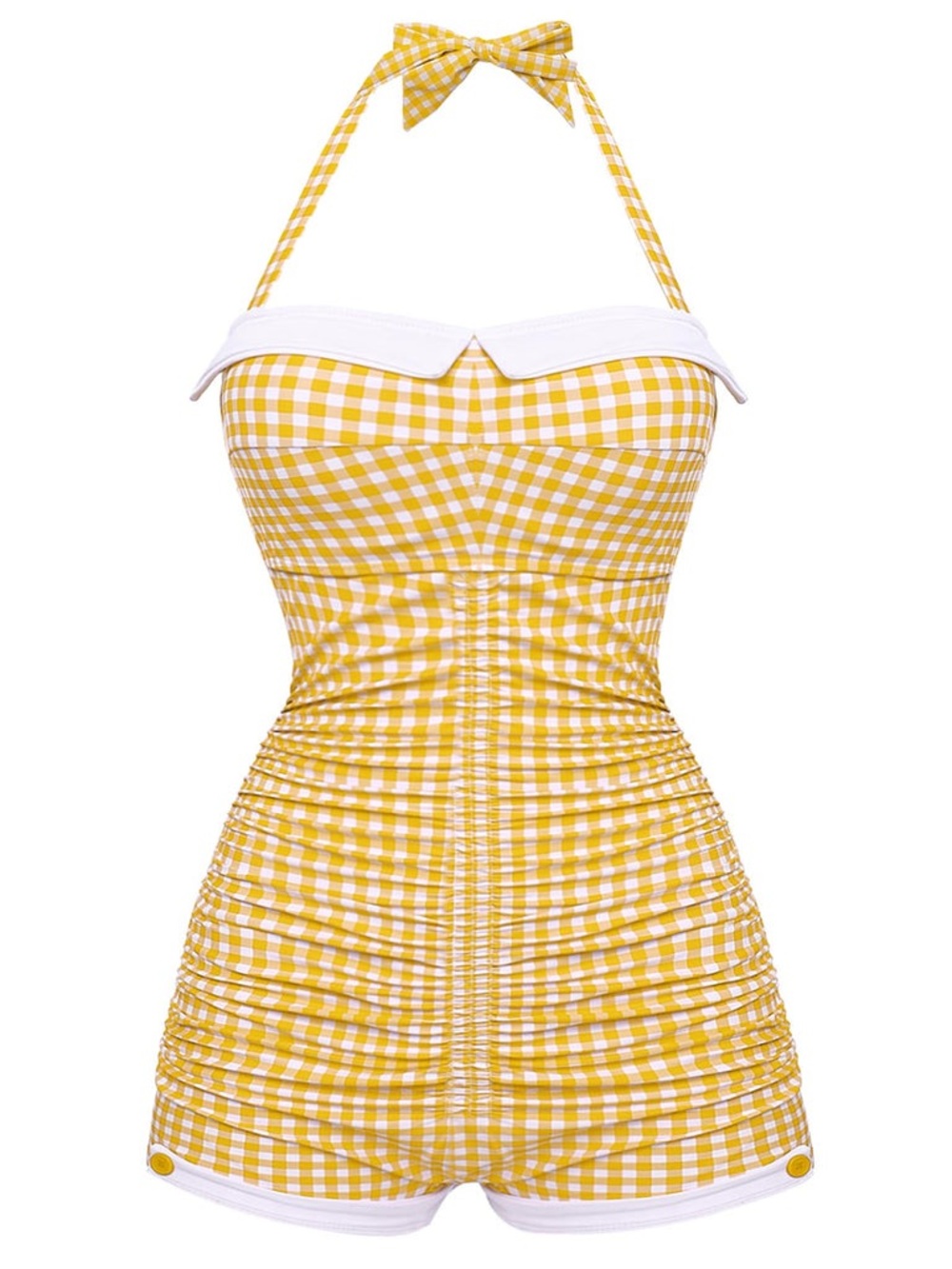 gingham 1950s halter bow knot one-piece swimsuit